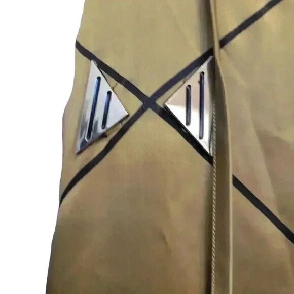 Chani Women's Gold Poly Satin Adj Spaghetti Strap Sun Dress w Silver Triangle Bu - Picture 3 of 14